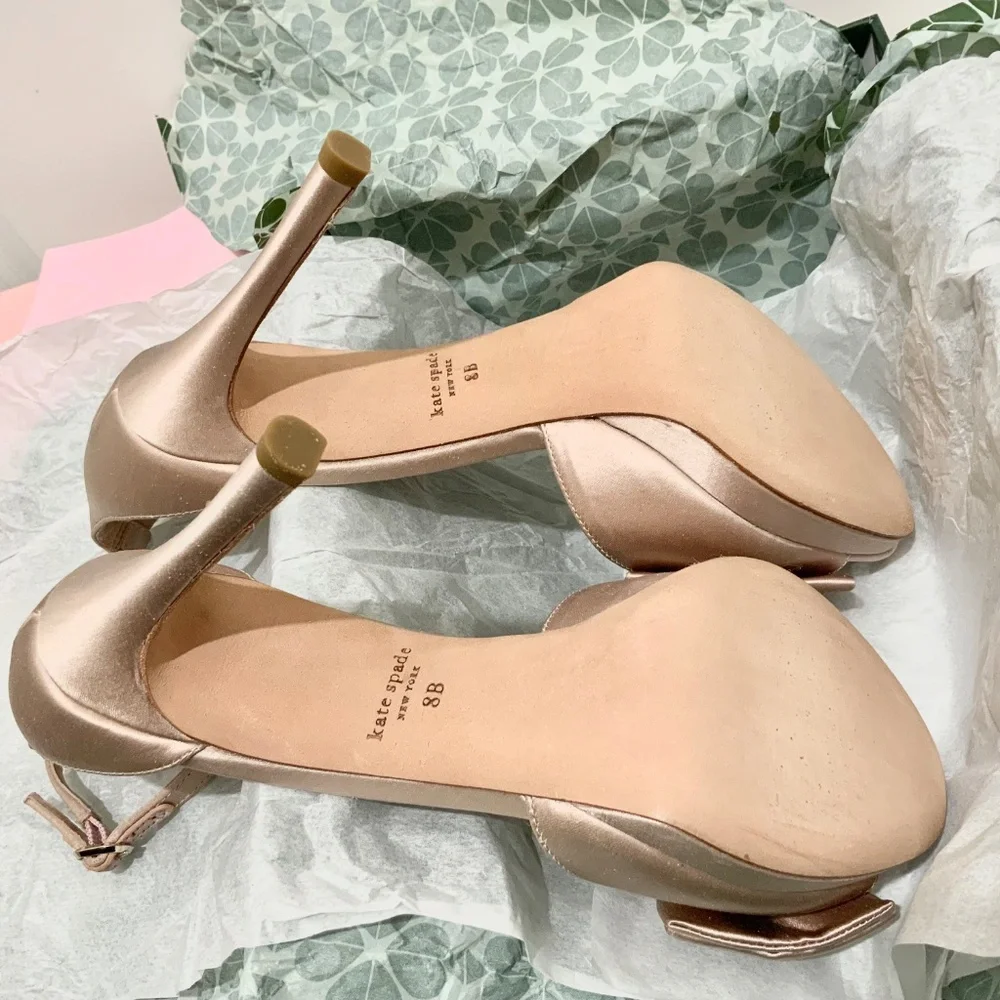 Kate Spade Bridal Bow Champagne Satin Platform Sandal Stiletto Heel Evening pump